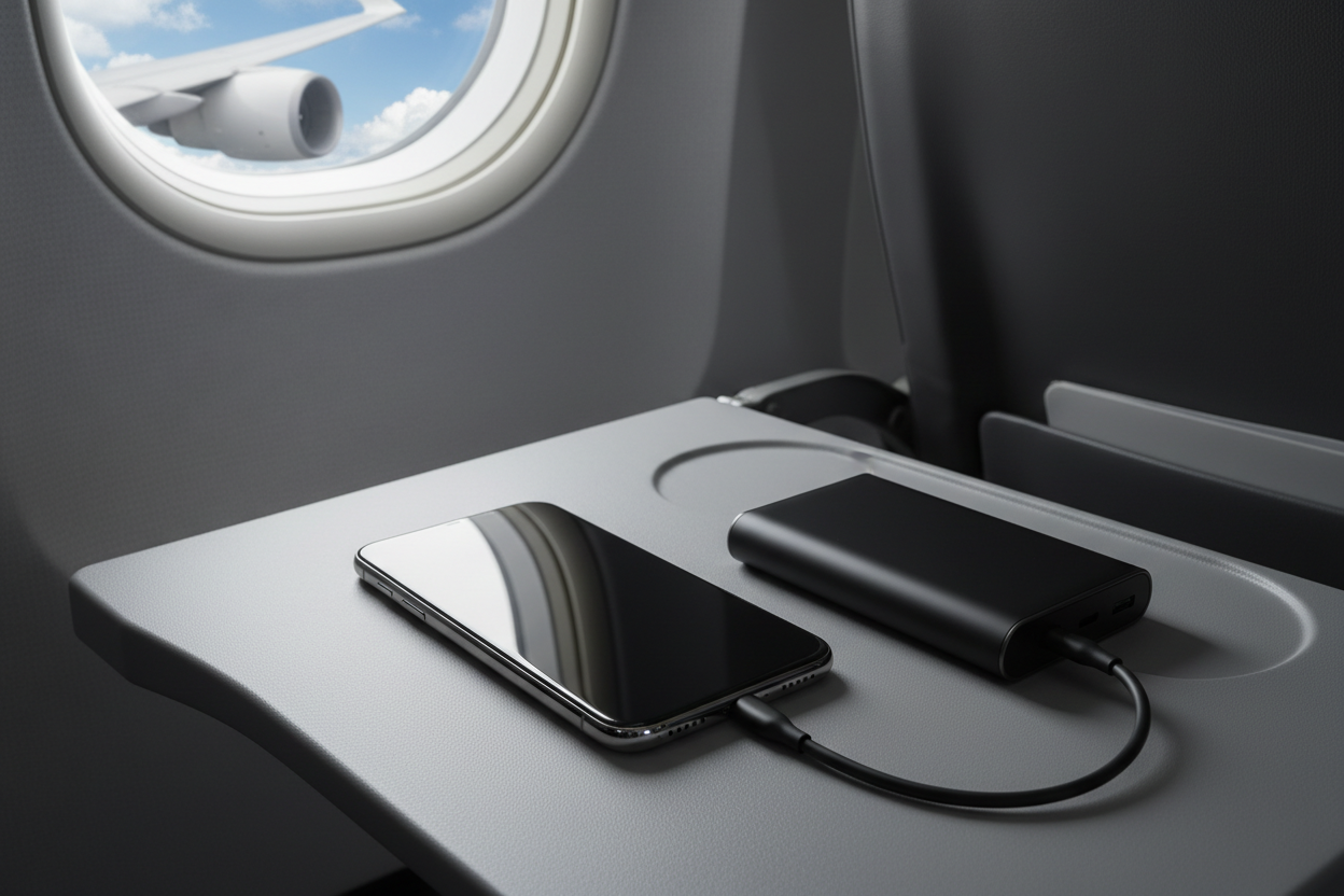 Powerbank til rejse oplader iPhone gennem USB C kabel