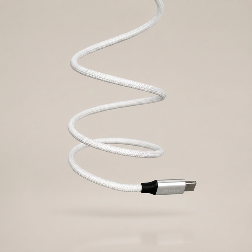 Vantho FLEX USB-C til USB-C kabel i hvid, oprullet spiral-design